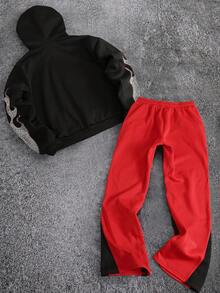 ROMWE MEN Street Life Men's Street Fashion Printed Hoodie & Sweatpants Set, Fall Clothes