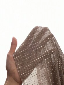 Chiquease Islaluna 女式 Y2K 千禧性感亮片假日优雅闪亮钻石透明衬衫露肩上衣女式长袖简约 T 恤，休闲日常穿着 - 棕色 - 查看 10