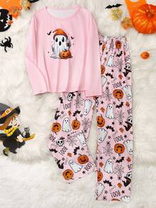 FamilyFrolics 女士万圣节元素长袖上衣和长裤睡衣套装，秋冬服装 - 粉色 - 查看 1