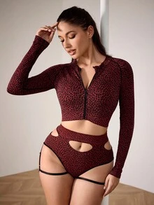 Menodora SHEIN Sport Seamless Workout Tight Fit Backless Sexy Fashionable Leopard Print Jacket
