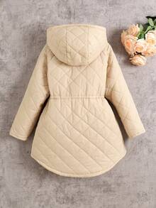 SHEIN 青少年女孩束腰宽松双面拉链厚款休闲冬季夹克 - 杏色 - 查看 2