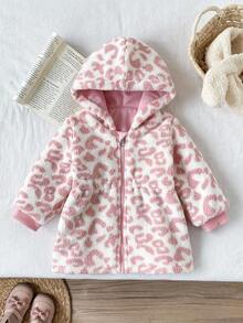 SHEIN Chaqueta reversible con capucha y cremallera para bebé niña con estampado de leopardo, versátil y gruesa para el invierno, para interiores/exteriores, vuelta al colegio, uso diario - Rosa - Ver 3