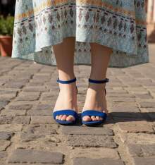 Sandalia femenina elegante con tacón grueso, punta abierta, correa ajustable, estilo moderno, para fiesta y diario, sandalia de verano - Azul - Ver 1