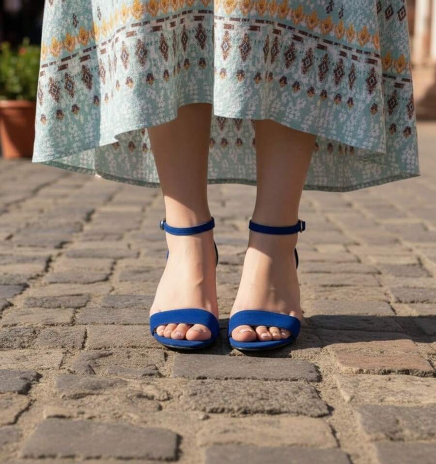 Sandalia femenina elegante con tacón grueso, punta abierta, correa ajustable, estilo moderno, para fiesta y diario, sandalia de verano - Azul - Ver 1