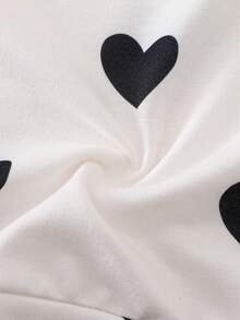 SHEIN 心形印花女婴运动衫套装，带蝴蝶结装饰和紧身裤，时尚休闲装，适合居家和户外穿着