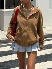 Muchica Sudadera con capucha de estilo ecuestre bordada, casual y para ir al trabajo, para primavera/otoño