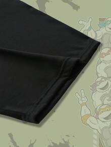 ROMWE MEN TEENAGE MUTANT NINJA TURTLES | ROMWE 男士休闲时尚街头卡通乌龟与字母图案撞色插肩袖宽松T恤，夏季 - 黑與白 - 查看 5