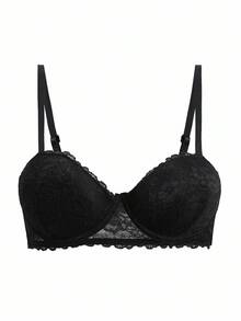 SHEIN Sexy Lace Bra Set For Small Bust, Gather & Lift, Anti-Sagging, Push-Up Bra - Black - View 9