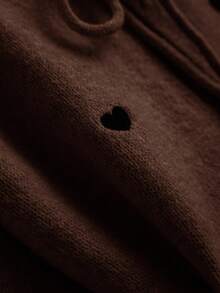 CosyJoli Plus Size Women Heart Knitted Cardigan, French Elegant Fashion Autumn/Winter Sweater Coat Brown Cardigan Sweater For Women Pullover For Women Brown Sweater Bow Sweater - Coffee Brown - View 3