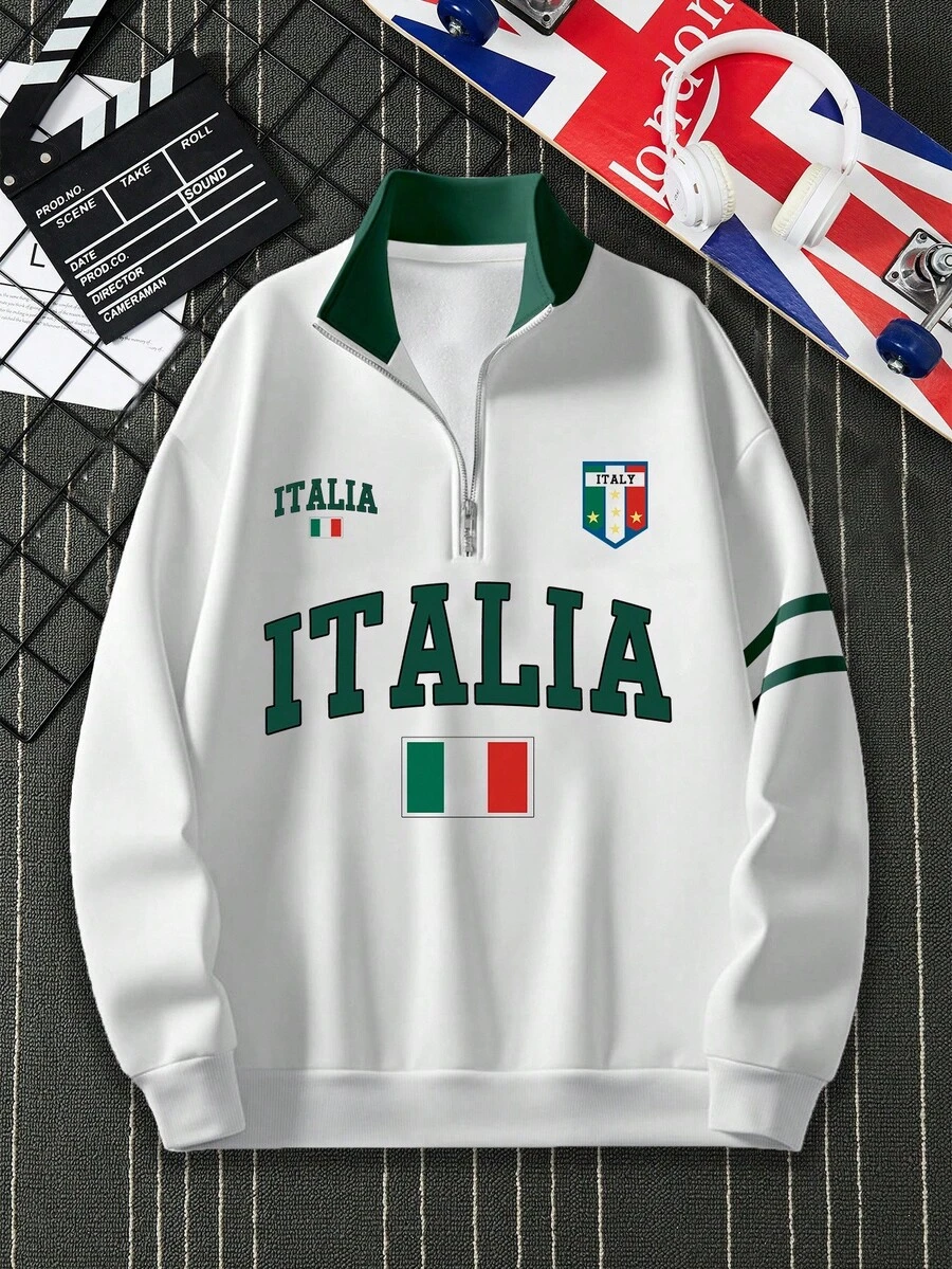 Manfinity Dauomo 适合作为外套，秋季，返校季，运动休闲风，街拍摄影，男士字母印花秋季卫衣，冬季风格，长袖上衣 - 白色 - 查看 1