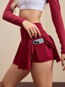 Cheerettes Women's Solid Color High-Waisted Pocketed Fitness Skort, Sports Athletic Skirt