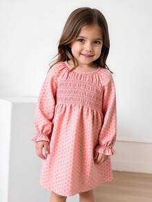 Maija Kids Maija Kids 小女孩碎花圓領洋裝 女孩花卉洋裝 女孩長袖洋裝 女孩鬆緊抓皺洋裝 小女孩洋裝 秋冬款 - 粉色 - 查看 4
