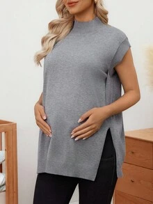 SHEIN 孕妇高领休闲开衩宽松套头衫 - 深灰色 - 查看 6