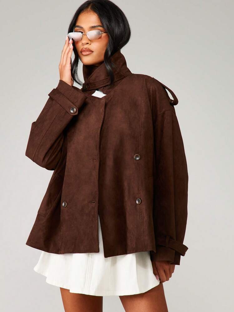 MISSGUIDED Luxury Suede Oversized Button Up Jacket Winter Fall Coat Soft Touch High Fashion Outerwear Elegant Casual Street Style Modern Design Warm Cozy Workwear
