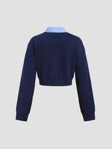 Sweetra Autumn New American Vintage Casual Striped Loose Pullover 2 In 1 Polo Collar Long Sleeve Sweatshirt