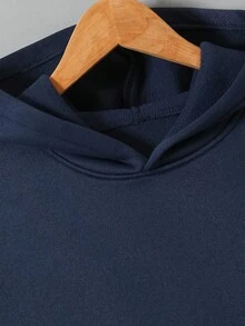 Vacaura 2pcs/Set Teenage Boys' Solid Black Thickened Hoodie With Dropped Shoulders & Casual Sports Jogger Pants