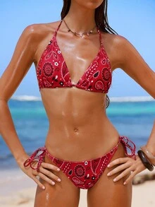 Swim Vcay 2025 Printed Random 3 PiecesTankini Swimsuit Set - Red - View 3