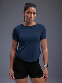Powerista Solid Raglan Sleeve Sports Tee Gym Women Shirts - Navy Blue - View 5