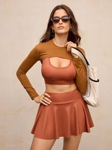 Activina Women's Casual Outdoor Solid Color Short Sleeve Sports Tee - Brown - View 7