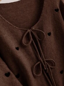 CosyJoli Plus Size Women Heart Knitted Cardigan, French Elegant Fashion Autumn/Winter Sweater Coat Brown Cardigan Sweater For Women Pullover For Women Brown Sweater Bow Sweater - Coffee Brown - View 6