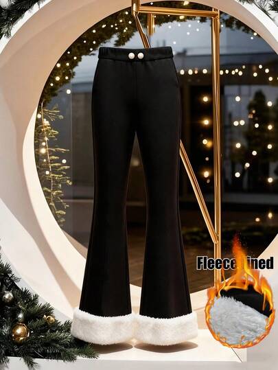 GlowEve Women's Flared Leg Thermal Lined Casual Pants, Versatile For Daily Commute, Streetwear, Home, Holiday, Outdoor, Business, Autumn/Winter