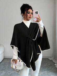 Elenzga Áo khoác len cardigan dệt kim đơn giản hàng ngày sang trọng, thời trang thu/đông mới cho nữ - màu đen - Xem 1