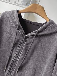 CosyJoli Áo khoác nỉ dài tay có khóa kéo dành cho nữ cỡ lớn, chất liệu vải đã qua xử lý, kiểu dáng thường ngày, màu đen, thích hợp cho mùa thu đông. - Xám - Xem 3