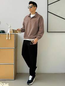 DAZY 1pc Men Brown Letter Embroidery Sweatshirt, Autumn - Brown - View 2