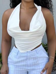 Alexandranx Women's Solid Color Sexy Fashion Cowl Neck Blouse - White - View 6