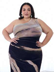 Pretty and Ole 大码女式扎染印花无袖褶皱修身中长连衣裙，夏季长款女装