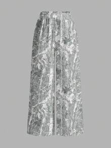 SHEIN EZwear Casual Street Style Faux Washed Tree Branch Camouflage All-Over Print Loose Women's Wide Leg Pants, Suitable For Early Autumn, Street Vintage Retro Style, Sexy, Cute, Y2K Coconut Girl, Boho, Hippie Style, Music Festival, Suitable For Autumn/Winter