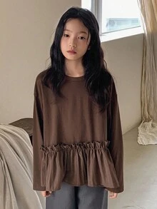 DAZY 青少年女孩日常休闲T恤，秋季 - 棕色 - 查看 6