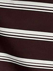 INAWLY Plus Size Women Casual Striped Contrast Color Polo Collar Loose Fit Long Sleeve T-Shirt, Suitable For Daily Commute And School, Spring/Autumn - Coffee Brown - View 6