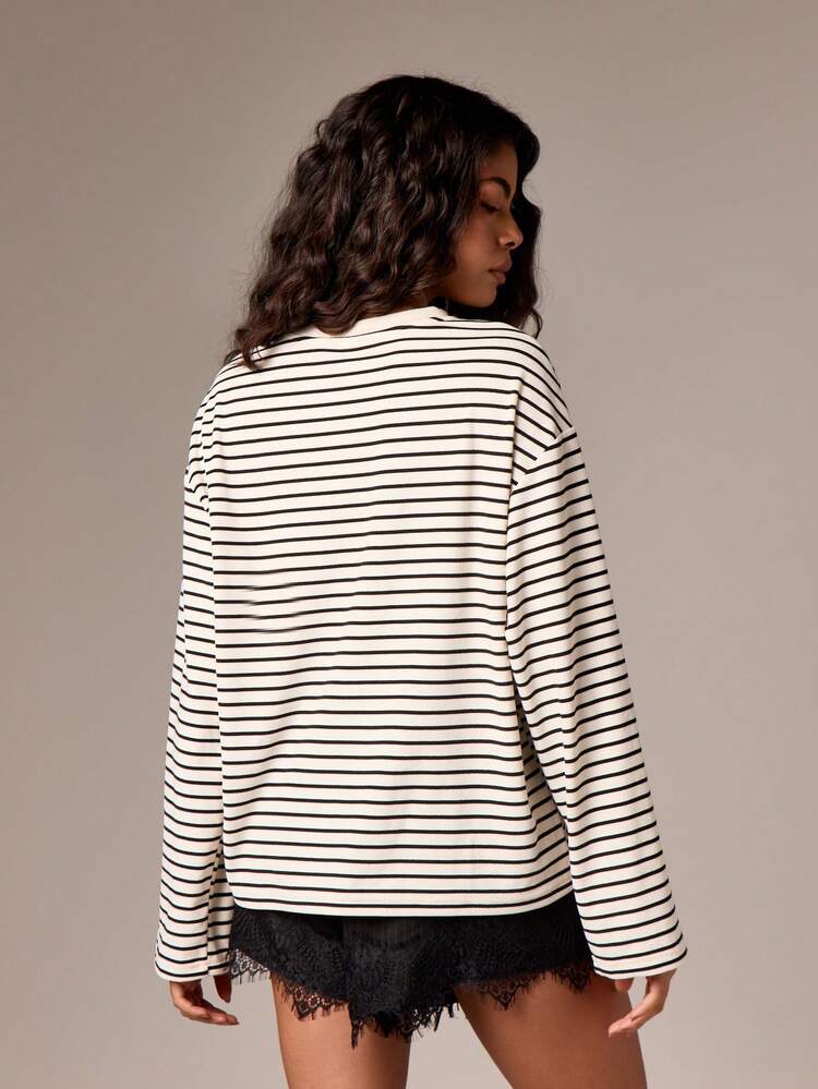 Koszulka w paski z długim rękawem i okrągłym dekoltem