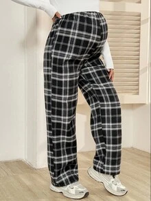 SHEIN 孕妇休闲格子保暖内衬裤，秋冬 - 黑與白 - 查看 5