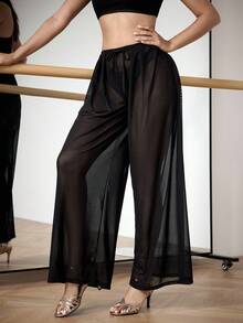 Menodora SHEIN Sport Women's Loose Semi-Sheer Black Sports Pants For Workout & Outdoor Activities - Black - View 1