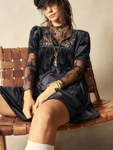 Bohemela 女式休闲纯色针织V领迷你连衣裙 - 黑色 - 查看 7