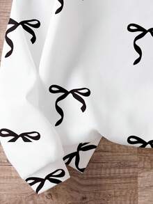 Sparklyn Back To School Girls Hollow Line Bow Print Hooded Sweatshirt, Fall Clothes Winter - Multicolor - View 5