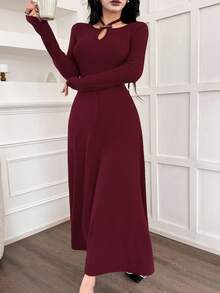 Feyla New Design Sense Halter Neck Long Sleeve Niche Rejuvenating Slim Fit Dress - Burgundy - View 1