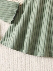 SHEIN 2 件套青少年女孩休闲喇叭袖上衣和 A 字吊带连衣裙套装，春秋季 - 綠色 - 查看 3