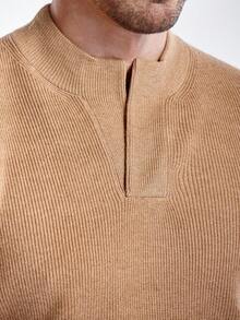 Manfinity Homme Men's Solid Color Long Sleeve Casual Pullover Sweater, Autumn/Winter - Khaki - View 4