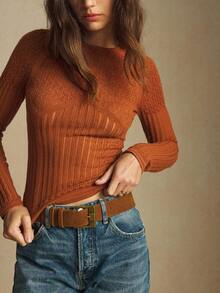 BizChic 2025 Autumn/Winter New Vintage 90's Modern Urban Elegant Romantic Workwear Suitable For Office, Commute, Wedding Guest, Party, Concert, Brunch, Airport, Daily Fashion, Textured Fitted Sweater Suitable For Halloween, Christmas Chocolate Brown New For Autumn - Yellow - View 7