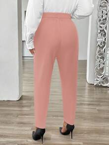 SHEIN Clasi 大码女式纯色直筒优雅办公裤 - 粉色 - 查看 2