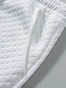 Manfinity Homme Men's Hoodie + Drawstring Pants Set, Solid Color Diamond Jacquard Fabric, Label Detail Design, Casual Sports Suit, Autumn/Winter Minimalist Casual Wear For Home, Commute Daily Leisure, Weekend Trips, Outdoor Activities, Travel Expeditions, Relaxed Work Environments Or Semi-Formal Occasions,Boyfriend/Husband Gift, Anniversary Gift - White - View 7