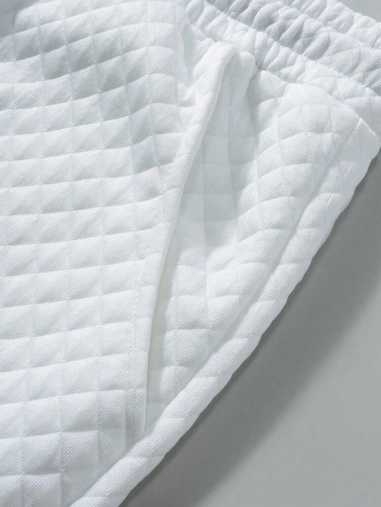 Manfinity Homme Men's Hoodie + Drawstring Pants Set, Solid Color Diamond Jacquard Fabric, Label Detail Design, Casual Sports Suit, Autumn/Winter Minimalist Casual Wear For Home, Commute Daily Leisure, Weekend Trips, Outdoor Activities, Travel Expeditions, Relaxed Work Environments Or Semi-Formal Occasions,Boyfriend/Husband Gift, Anniversary Gift - White - View 7