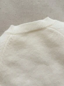 Blossori 女婴法式优雅刺绣口袋前扣长袖针织开衫 - 白色 - 查看 5