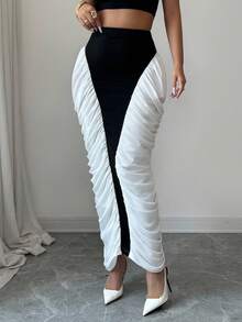 Gloray Chân váy bút chì ôm sát màu sắc xếp nếp dành cho nữ - Nhiều màu - Xem 6