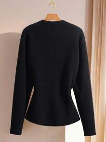 Airaco 女式纯色V领交叉不对称下摆长袖毛衣