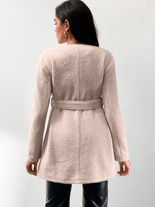 MaterniWear Maternity Work Fall,Autumn Solid Color Double-Breasted Long Sleeve Belted Casual Coat, Autumn/Winter - Pink - View 8