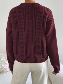 EMERY ROSE Suéter de cuello redondo de punto con nudo, casual para mujer, otoño/invierno - Burdeos - Ver 2